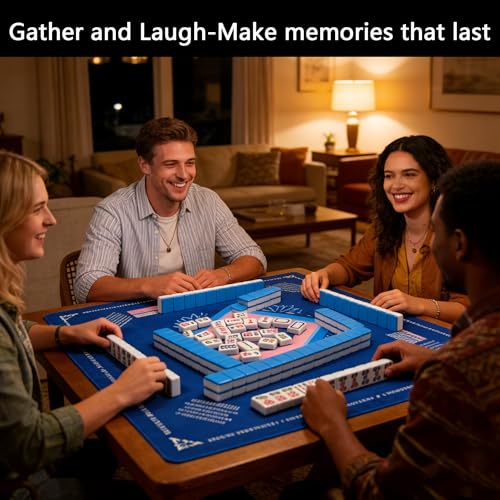 Mahjong Mat for Table,CUFURNIX 31.5''x31.5'' Non-Slip & Noise Reduction Mahjong Mat with Rules,Mah Jongg Gift with Carrying Bag for Poker,Board Games,Dominoes,Cards & Tile Games (Blue-Pink) - color: Blue-pink