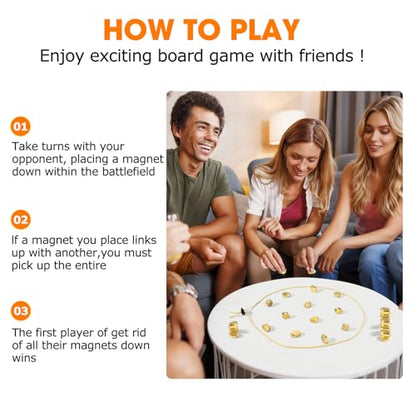 Magnetic Chess Game, Magnet Game with 20 Larger Golden Stones & String, Strategy Magnetic Stone Game for Family, Magnet Board Game Party Favors for Kids & Adults
