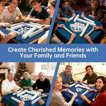 American Mahjong Tile Set Include 166 Tiles 4 All-in-One Mahjong Racks/Pushers with Fabric Carrying Bag Complete Mahjong Game Set (Blue Bag) - color: Blue