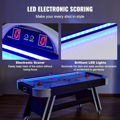 Happybuy 72" Air-Powered Hockey Table, Indoor LED Hockey Game with Electronic Score System, Includes 2 Pucks and 2 Pushers, Arcade Set for Kids and Adults, Ideal for Game Room