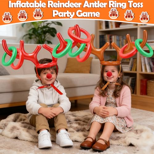 3 Pack Easter Inflatable Easter Games Set, 18 Pieces Inflatable Reindeer Antler Ring Toss Party Game for Kids Adults Family, Indoor Outdoor Ring Toss Toys Gifts Easter Party Favors Carnival Games - style: style 2