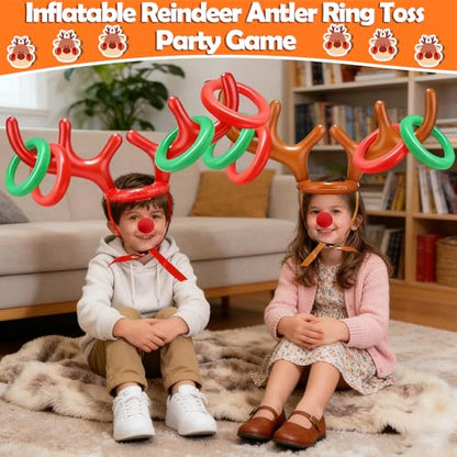 3 Pack Easter Inflatable Easter Games Set, 18 Pieces Inflatable Reindeer Antler Ring Toss Party Game for Kids Adults Family, Indoor Outdoor Ring Toss Toys Gifts Easter Party Favors Carnival Games - style: style 2