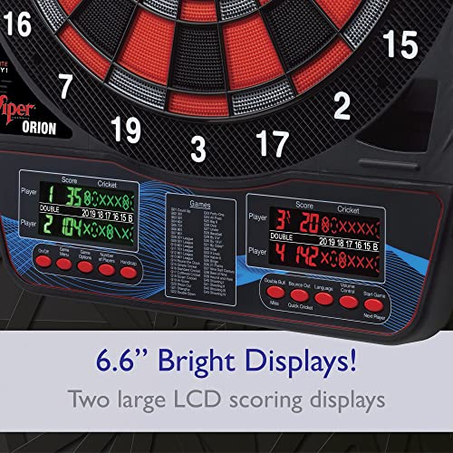 Viper Orion Electronic Dartboard, 15.5 in Regulation Target, 43 Games, Dual LCD Displays, 8 Players, 6 Darts Included, Black