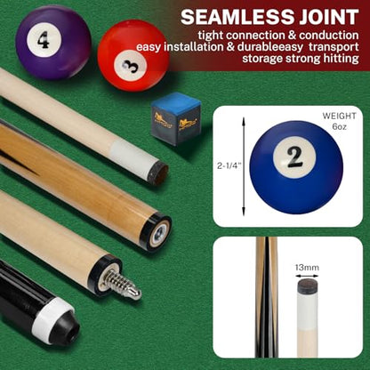 HMQQ 93-Piece Pool Table Accessories Set with Nano Chalk,2-1/4” Billiard Balls,58” Pool Cues,Triangle Racks,Tips, Gloves,Stickers,Cleaning Brush & Cloth–Complete Billiards Kit for Home Game Rooms