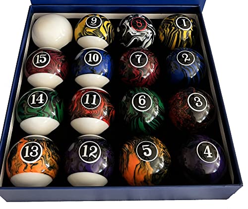 Champion Deluxe 2-1/4" Billiard Pool Ball Set Complete 16 Ball Set (Several Style Available) - color: Marble Pool Balls set (Dark Marble)