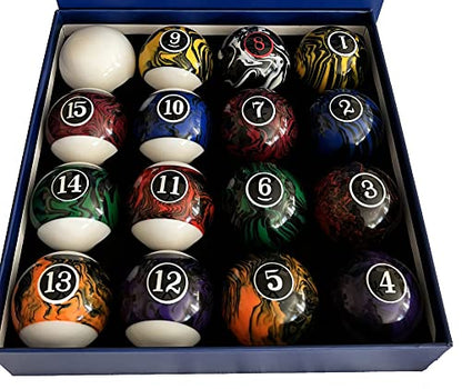 Champion Deluxe 2-1/4" Billiard Pool Ball Set Complete 16 Ball Set (Several Style Available) - color: Marble Pool Balls set (Dark Marble)