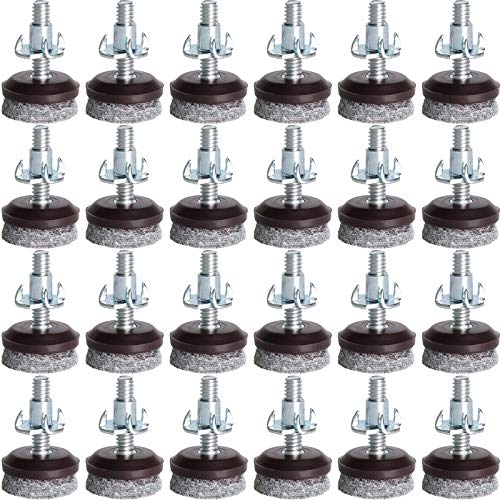 Anwenk Furniture Levelers Adjustable Furniture Feet Leveling Table Chair Levelers T-Nut Leg Levelers with High-Density Felt, 1/4-20x1 Threaded Shank T-Nuts,24 Pack (Furniture Levelers 24P) - color: Furniture Levelers 24pack-with T-nuts