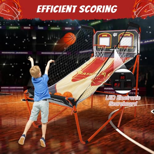 Basketball Arcade Game with Steel Frame Indoor Indoor Arcade Basketball Hoop with 5 Size 7 Inch Balls for 2 Players Home Play Kids Adults