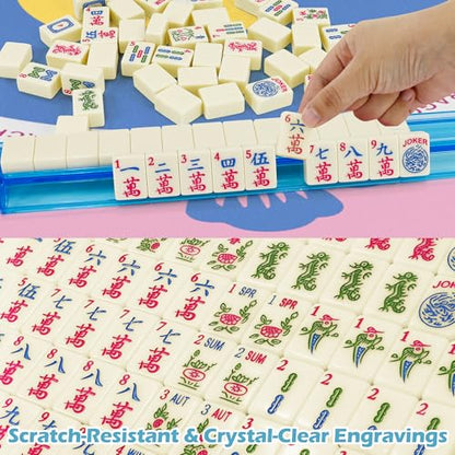 Jolitac American Mahjong Game Set, 166 Premium Tiles, 1.2-inch Mahjong Tile Set with Sturdy Carrying Bag, Thickened Mah-Jongg Tiles Bag Portable Travel Complete Mahjong Set - color: Blue & White