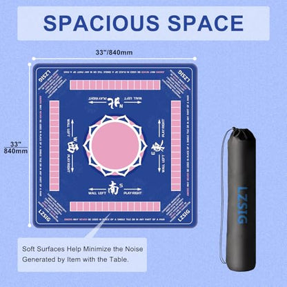 LZSIG Mahjong Mat 33"x33" - Non-Slip Noise Reduction Gaming Mat with Beginner Rules for American Mahjong, Chinoiserie Lotus Artwork Waterproof Surface with Carry Bag for Game Nights, Gift (Blue) - color: Blue
