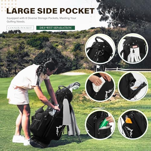 uniHimal Lightweight 7-Way Golf Stand Bag for Men & Women | Carry Bag, Multiple Pockets, Dual Straps - color: black
