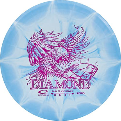 Latitude 64 Retro Burst Diamond Disc Golf Driver | Beginner Friendly Frisbee Golf Disc | 160g and Under | Burst Pattern and Stamp Color May Vary (Blue) - color: Blue