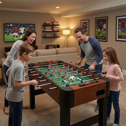 Table Soccer Game Table, Mini Foosball Table for Adults, Compact Indoor Football Table Games with Smooth Rods and Scoreboard, Includes 2 Balls for Home Game or Office Entertainment, Walnut