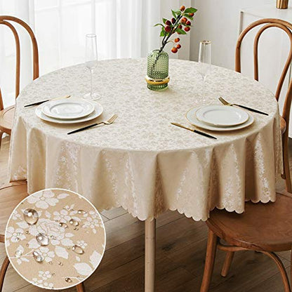 Smiry Round Table Cloth, Waterproof Heavy Duty Vinyl Tablecloths, Wipeable Washable Table Cover for Kitchen and Dining Room (Beige, 60" x 60") - color: Beige, size: 60 in