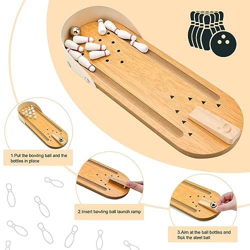 Tabletop Mini Bowling Game Set: Funny White Elephant Gifts for Adults Men Women Christmas Stocking Stuffers for Teens Boys Girls Kids Wooden Home Bowling Alleys Office Desk Toys Stress Relief Gadgets