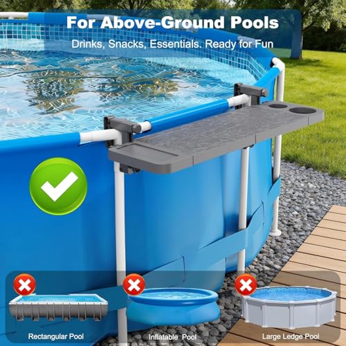 Pool Bar for Above Ground Pool, Swim Up Bars for Pool, 42.5" x 12" Pool Side Table with 90 lbs Capacity, Poolside Bar Clip-On Foldable Tabletop Easy Install