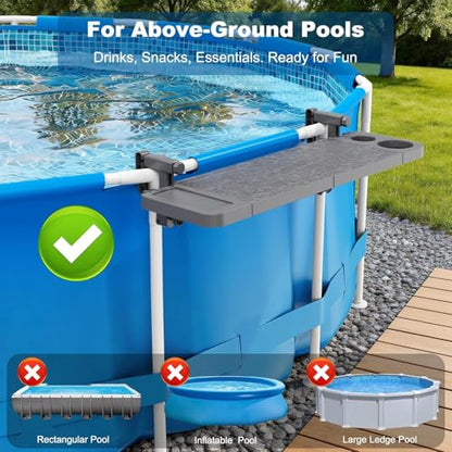 Pool Bar for Above Ground Pool, Swim Up Bars for Pool, 42.5" x 12" Pool Side Table with 90 lbs Capacity, Poolside Bar Clip-On Foldable Tabletop Easy Install