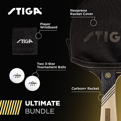 STIGA Carbon+ Bundle Ping Pong Paddle Set – 7-ply Extra Light Carbon Fiber Blade & Ping Pong Paddle Cover Premium, Heavy-Duty Vinyl Features Extra Padding for Enhanced Protection Fits