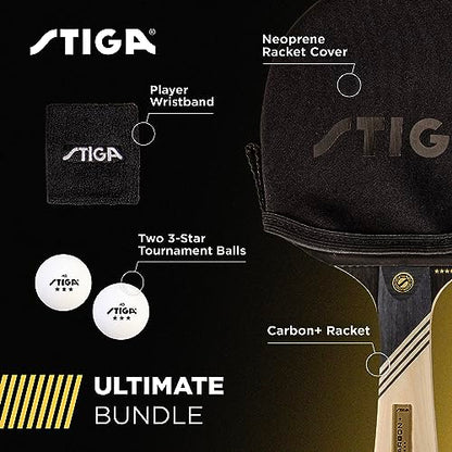 STIGA Carbon+ Bundle Ping Pong Paddle Set – 7-ply Extra Light Carbon Fiber Blade & Ping Pong Paddle Cover Premium, Heavy-Duty Vinyl Features Extra Padding for Enhanced Protection Fits