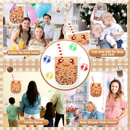 HyDren Tea Party Game Bubble Tea Party Favors 30x20 Dart Board with 12 Sticky Balls Toys Gift Exchange for Indoor Outdoor Game Party Slumber Party - style: Milk Tea