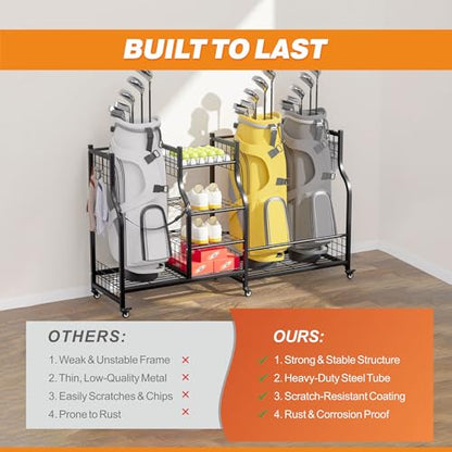 Ultrawall Golf Bag Storage Rack Organizer, Golf Bag Holder Stand for Garage, Golf Equipment Rack - size: 57.75in-Holds 3 Golf Bags