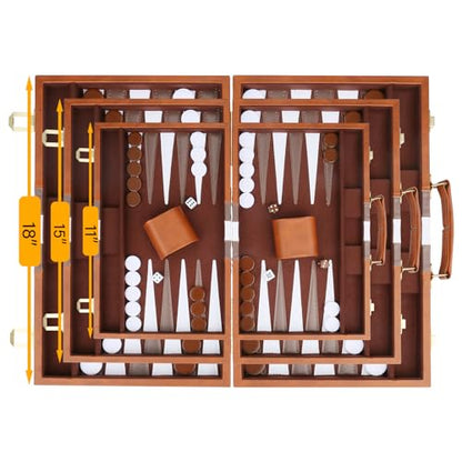 Backgammon Set - Classic Board Game with Premium Leather Case - Portable Travel Strategy Backgammon Game Set for Adults, Kids - Suitable as (15inch, Brown) - color: Brown, style: 15inch