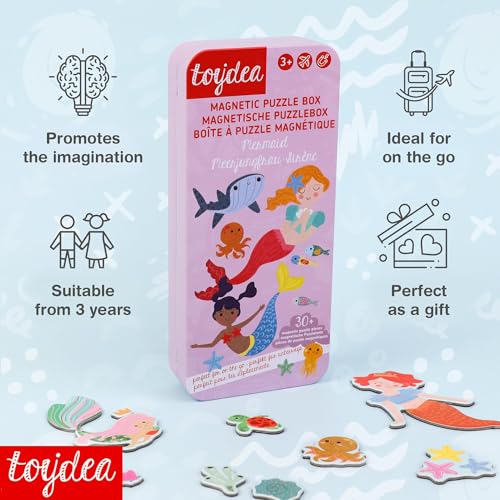 Magnetic Puzzle Box for Kids Ages 3-5 – 30+ Pcs Mermaid Travel Game – Fine Motor Skills & Imagination – Quiet Road Trip & Airplane Activities – Great Gift for Girls Boys - color: Mermaid