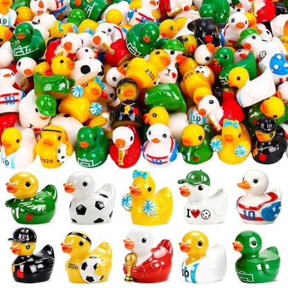 120Pcs World Soccer Cup Mini Resin Ducks 10 Style Sports Theme Miniature Soccer Ducks Bulk Player Referee Goalkeeper Tiny Duck Figures for Soccer Party Favors Desk Shelf Decor Sports Fans Gifts - style: 120Pcs-10 Style Soccer Duck