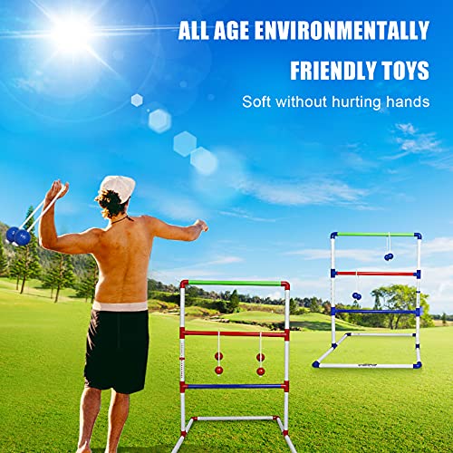 Outdoor Games Ladder Toss Indoor Game Set with 6 Soft Rubber Bolo Balls,Games for Adults, Kids, Family,Red&Blue&Green