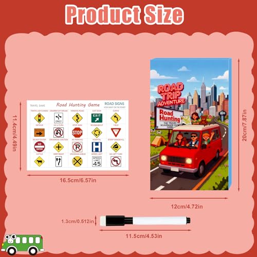 Road Hunting Game Travel Activity Set for Kids | Educational Learning Cards, Dry Erase Marker Included, Car Games