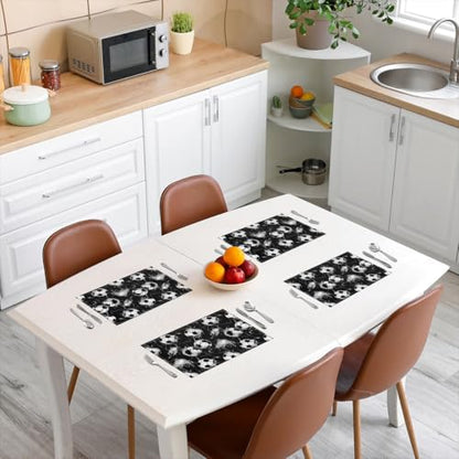 Erosebridal Soccer Placemats Set of 4 12x18 Grunge Sports Place Mat for Kids Teens Men Comforter Geometric Football Ball Game Black White Cover Heat Resisting Table Mats - color: Black White
