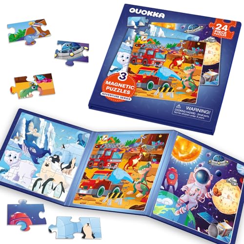QUOKKA Magnetic Toddler Puzzles Ages 2-4 - 24 Pieces Kids Puzzles Ages 3-5 - Travel Games for Kids 4-6 Boys and Girls - Learning Animal, Space, Dino Car Airplane Road Trip Activities - style: 6. SPACE 24 PCS