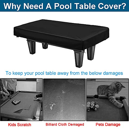 WOMACO 7 8 9 ft Billiard Table Covers Heavy Duty Waterproof 7/8/9 Foot Fitted Pool Table Cover Polyester Fabric for Snooker Billiard Table
