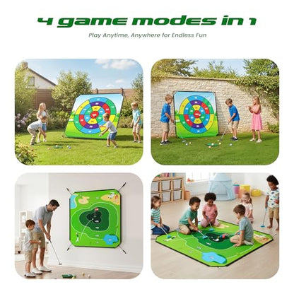72" x 72" Battle Golf Chipping Game - 2-in-1 Sticky Golf Game Set, Large Chipping Mat with Golf Clubs, 20 Sticky Balls for Chipping Practice - Fun Family Party Game for Indoor and Outdoor Use - size: 72" x 72" Complete Set