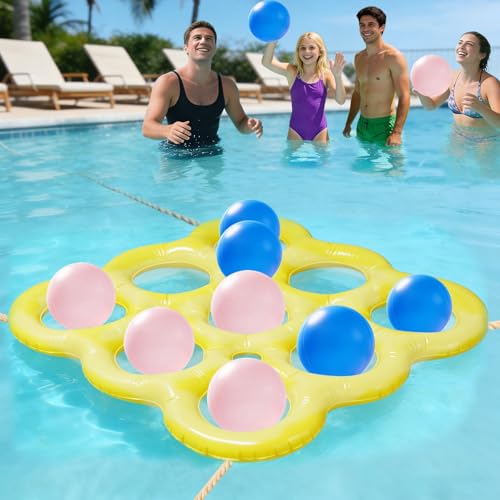 JOMBY Pool Toys, 2-in-1 Giant Inflatable Tic Tac Toe Float Game for Kids Adults Family, with 10 Balls for Adults Teens Kids 2-10 Players
