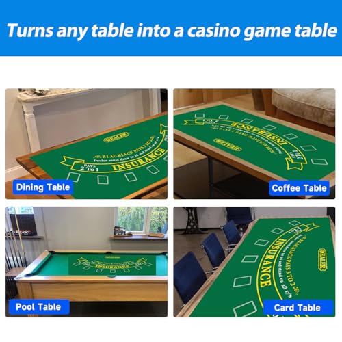 GSE Games & Sports Expert 36" x 72" Casino Layout Felt, Professional Casino Tabletop Mat for Parties, Casino Poker Game Night - style: Blackjack