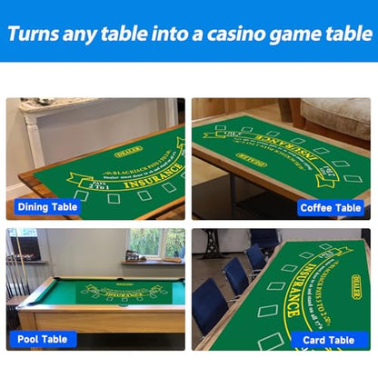 GSE Games & Sports Expert 36" x 72" Casino Layout Felt, Professional Casino Tabletop Mat for Parties, Casino Poker Game Night - style: Blackjack