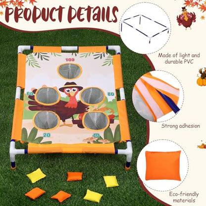 HyDren 22 Pcs Fall Thanksgiving Bean Bag Toss Game for Kids Adults Fall Festival Party Games Turkey Pumpkin Dart Board with Balls Corn Hole Games Set for Family Party Indoor Outdoor Yard Activity