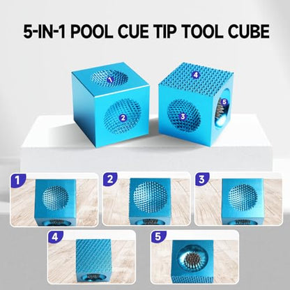 GSE Games & Sports Expert Billiard Pool Cue Tip Tool, Stick Scuffer/Shaper/Aerator/Joint Protector Tool, Billiard Accessories - style: Blue 5-in-1 Cube Tool