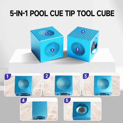 GSE Games & Sports Expert Billiard Pool Cue Tip Tool, Stick Scuffer/Shaper/Aerator/Joint Protector Tool, Billiard Accessories - style: Blue 5-in-1 Cube Tool