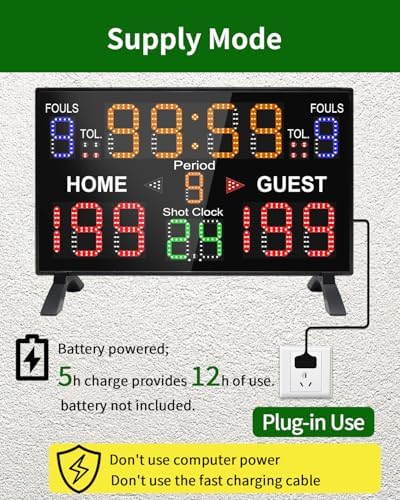 LUCKY TIME Basketball Scoreboard with Shot Clock, 12/14/24/30/25/60 Seconds, Upgraded Thickening Digital Scoreboard with Remote, Battery Powered Electronic Scoreboard for Indoor Outdoor - style: Single-Sided (Remote Control)