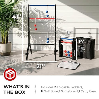 Ladder Toss Game Set - Heavy Duty Metal Foldable Ladder Ball with Scoreboard, All-in-One No Assembly Outdoor Yard Game for Tailgating, Backyard Parties - Carrying Case Included