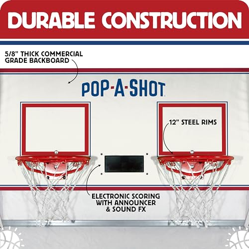 Pop-A-Shot - Pro Dual Shot | Commercial Grade Arcade Basketball at Home | Infrared Sensor Scoring | 16 Game Modes | 7 Balls | Foldable Storage