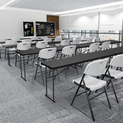 VINGLI 6 FT Narrow Folding Table, Tabletop Folded in Half, Premium Quality HDPE Material and Sturdy Metal Frame, Perfect for Buffet, Seminar, Party, Training, Home Work, Black - color: Black