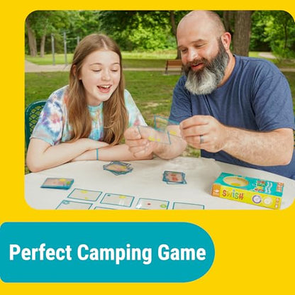 FoxMind Games: Swish Card Game, Spatial Reasoning Board Game for Ages 7 and up, Rotate, Stack & Match Transparent Cards to Win. Waterproof Cards & Travel Bag - Perfect Family Travel Game
