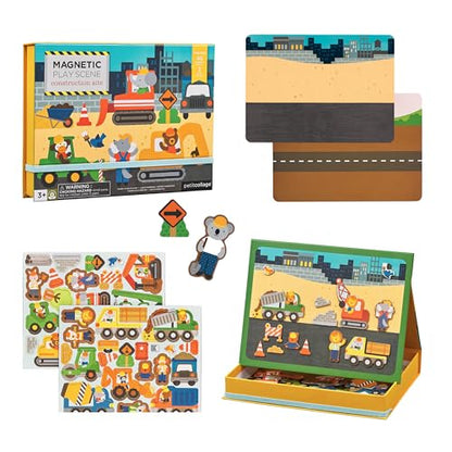 Petit Collage Magnetic Play Scene, Construction Site – Magnetic Game Board with Mix and Match Magnetic Animal Friends, Ideal for Ages 3+ – Includes 2 Scenes and 40 Magnet Pieces - color: Multicolor