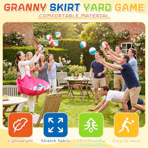 Ceenna Granny Skirt Outdoor Game, Inflatable Hilarious Ball Relay Set with Stretchy Granny Giant Skirt, Balls and Pump, Family Reunion Team Relay Game Party - color: Multicolor