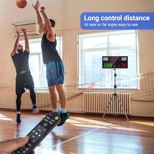 Samshow 2025 LED Electronic Scoreboard Digital Score Keeper with Remote, Basketball Scoreboard with Shot Clock & Timer & 12/24h Real Time for Football/Corn Hole/ping Pong/Table Tennis - style: 2025 6 digital led scoreboard-no tripod