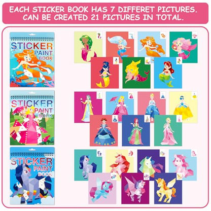 AEAHALY Crafts for Kids Ages 4-8 Paint by Sticker, Reusable Sticker Book for Kids Boys and Girls Birthday Gifts Party Favor (Style1-3P) - style: Style1-3P