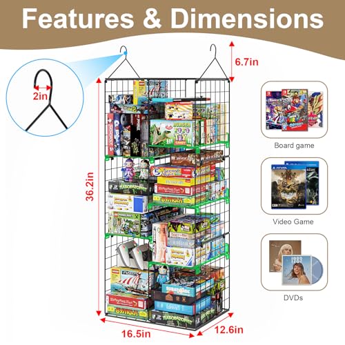 Honkazita Hanging Board Game Storage and Organizer,Large Capacity Storage for Board Gaming,Video Game,Video Game Storage Hanging Game Shelf